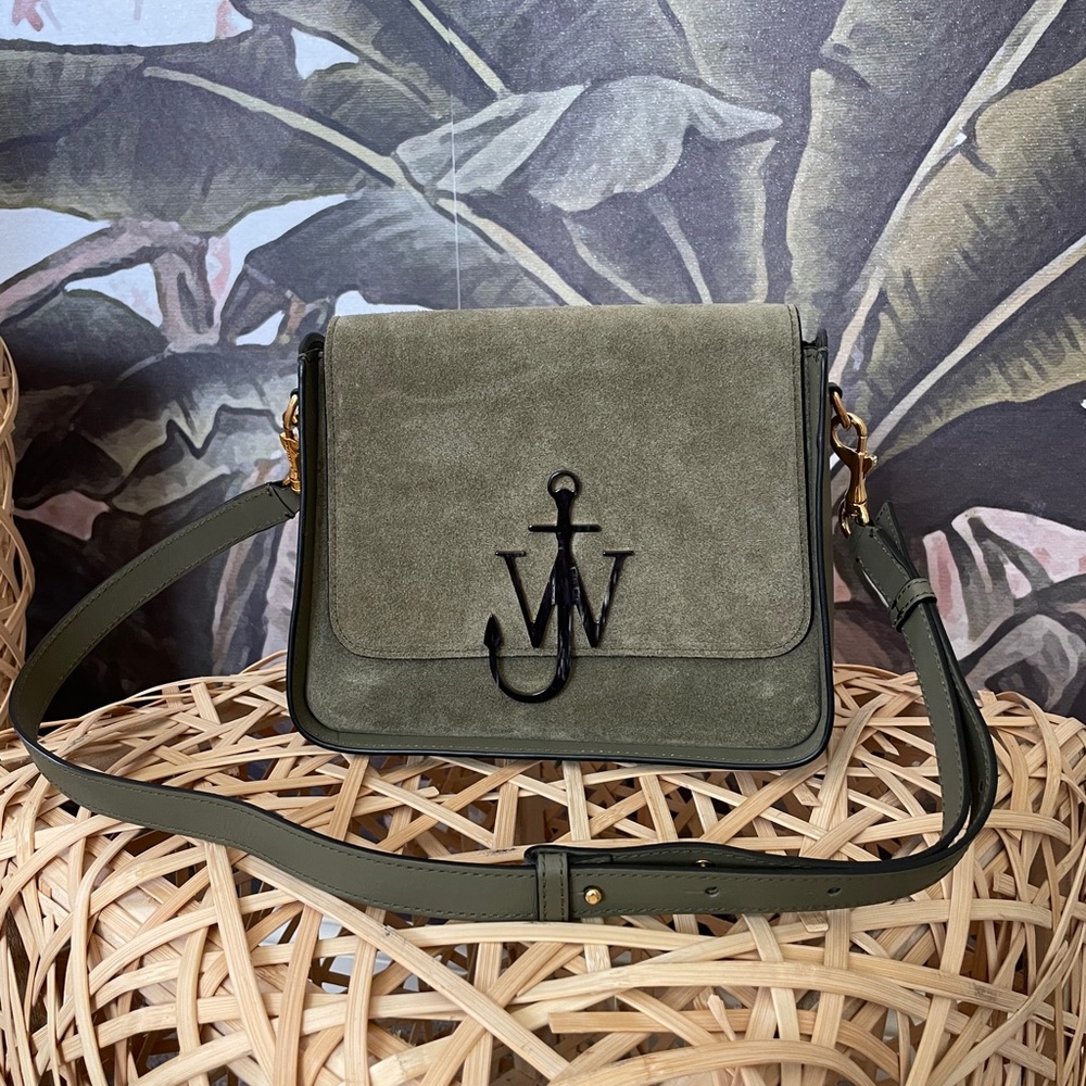 JW ANDERSON SUEDE LEATHER ANCHOR BOX CROSSBODY BAG KHAKI OLIVE green